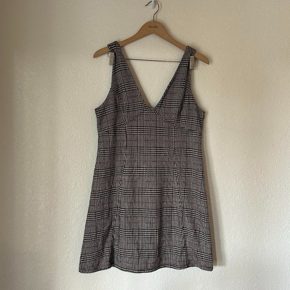 NWT TopShop Brown Maroon Gingham A Line Pinafore Mini Dress 12